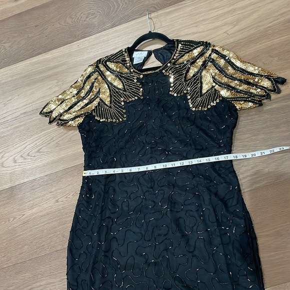 J.M.C Silk Vintage Stunning Black & Gold Beaded Sequin Sexy Evening Gown Size XL - Picture 5 of 11